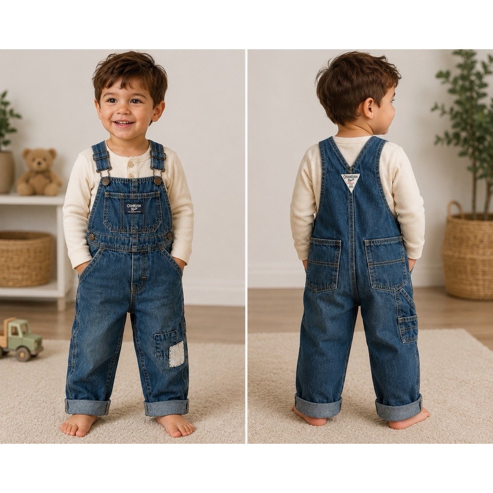 Vintage OshKosh Vestbak Blue Denim Bib Overalls Kids Unisex Size 3 Toddler